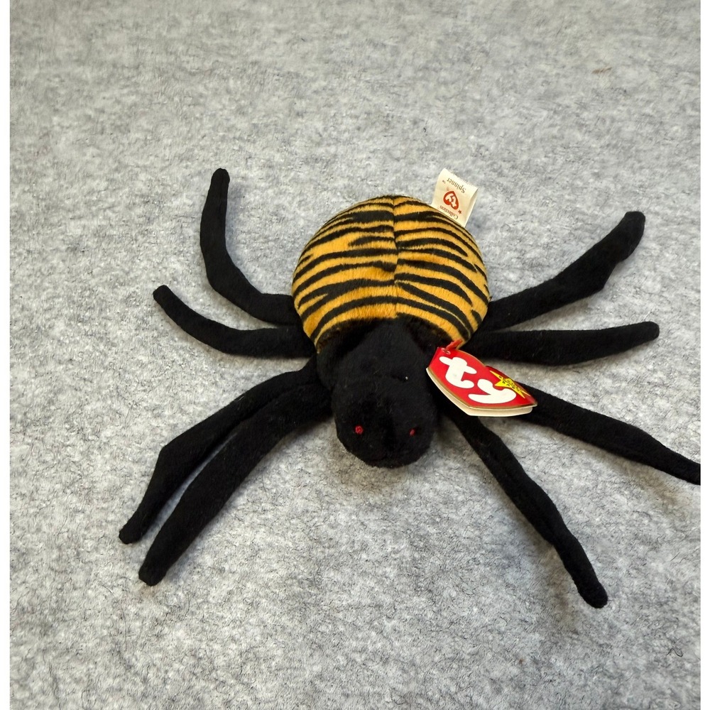Ty Beanie Baby Spinner the Spider 1996 Vintage Plush Toy Yellow Black Striped